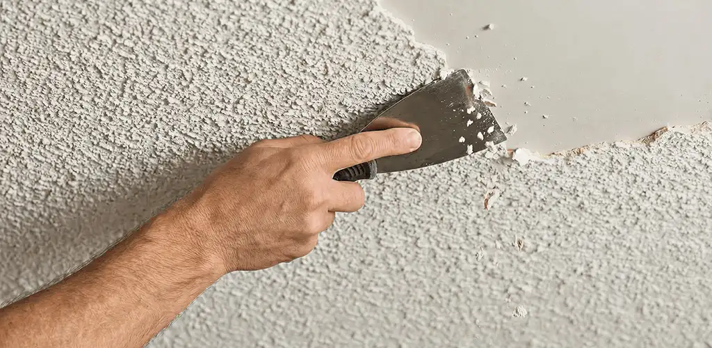 Popcorn ceiling removal scraping off textured ceiling finish in Akron, OH