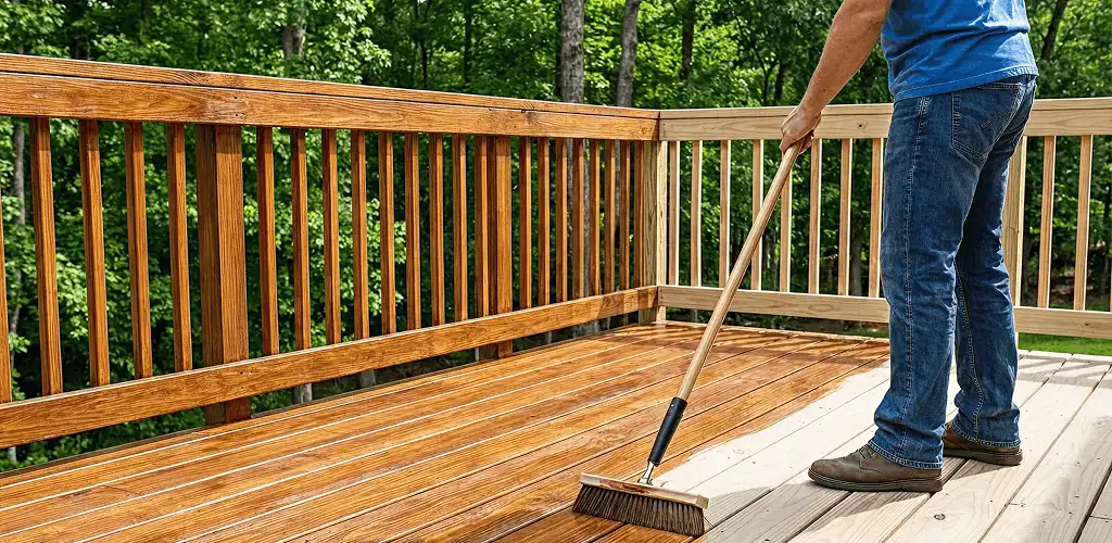 Deck staining and sealing application on a wood deck in Akron, OH