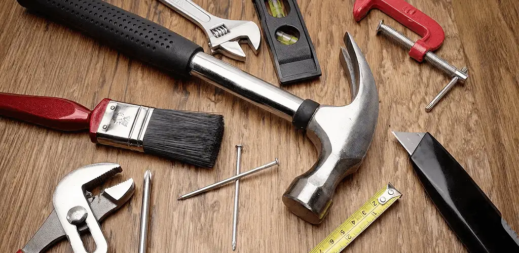 Handyman tools laid out for home repair and maintenance work in Akron, OH