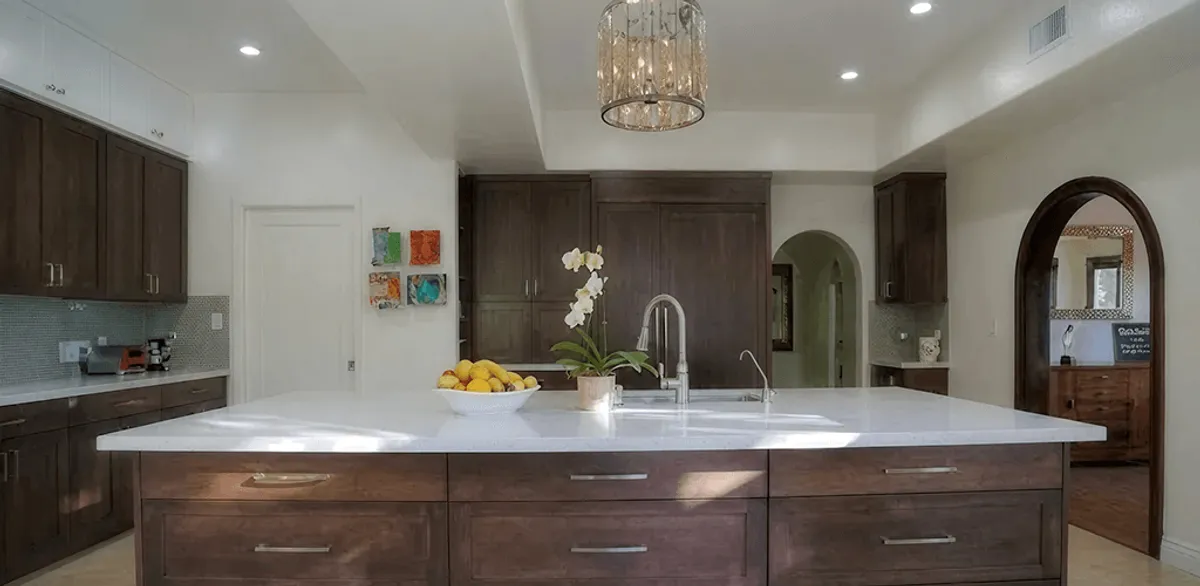 Cabinet refacing project with updated kitchen cabinets and island in Akron, OH