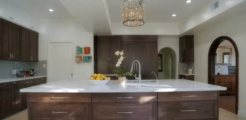 Cabinet refacing project with updated kitchen cabinets and island in Akron, OH