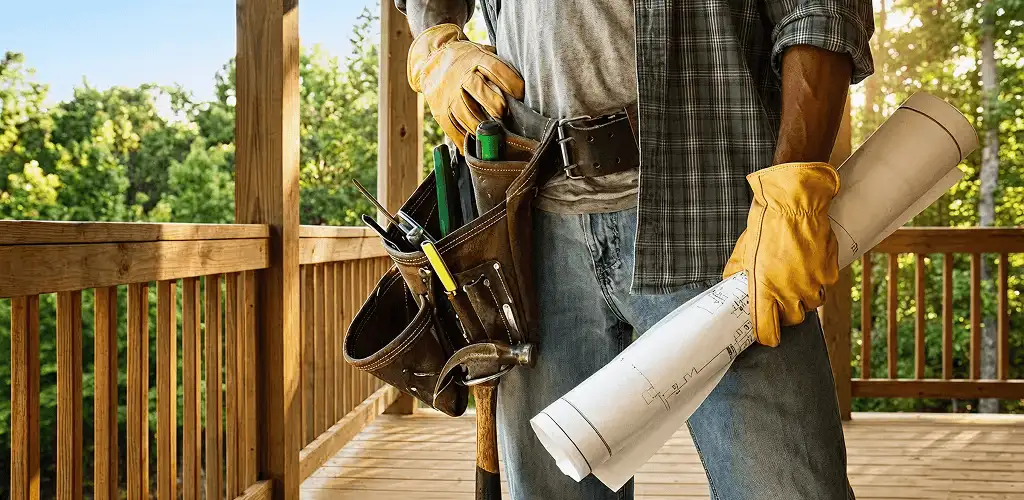 Professional handyman with tool belt ready for home repairs in Akron, OH